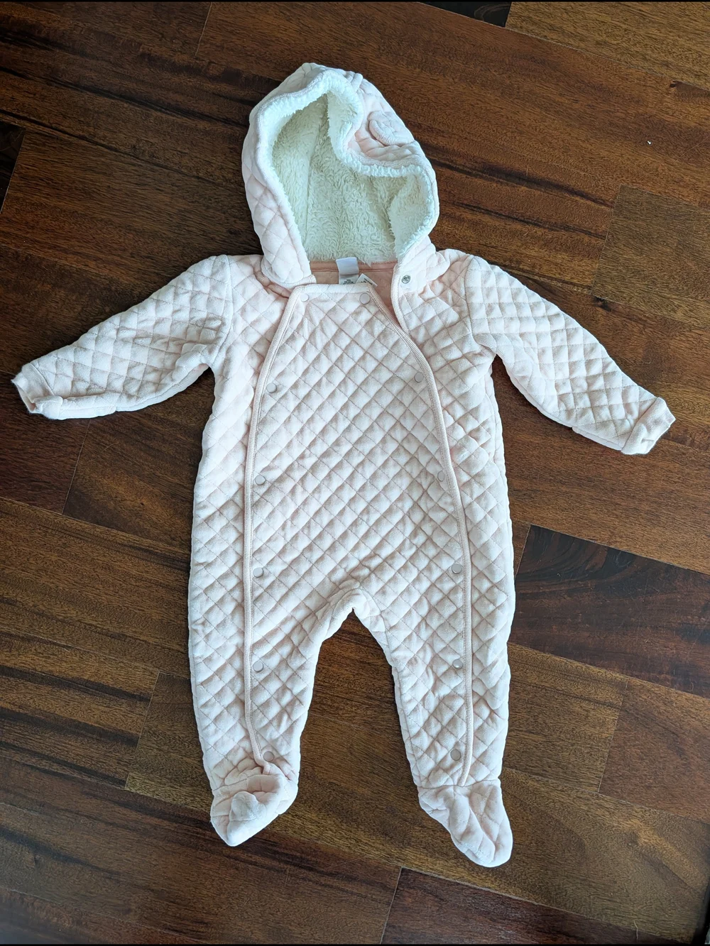 Nordstrom Quilted Hooded Baby One-Piece in Light Pink 12 Months